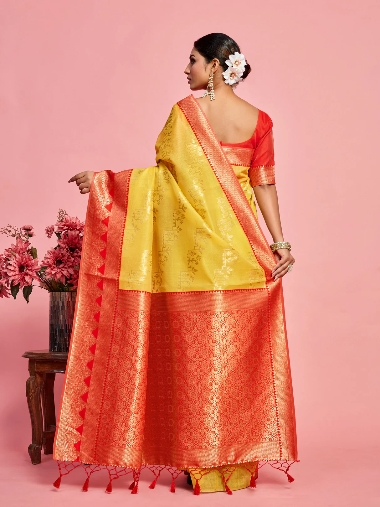 Women's Woven Design Kanjivaram Linen Saree With Blouse Piece 7 - Image 2