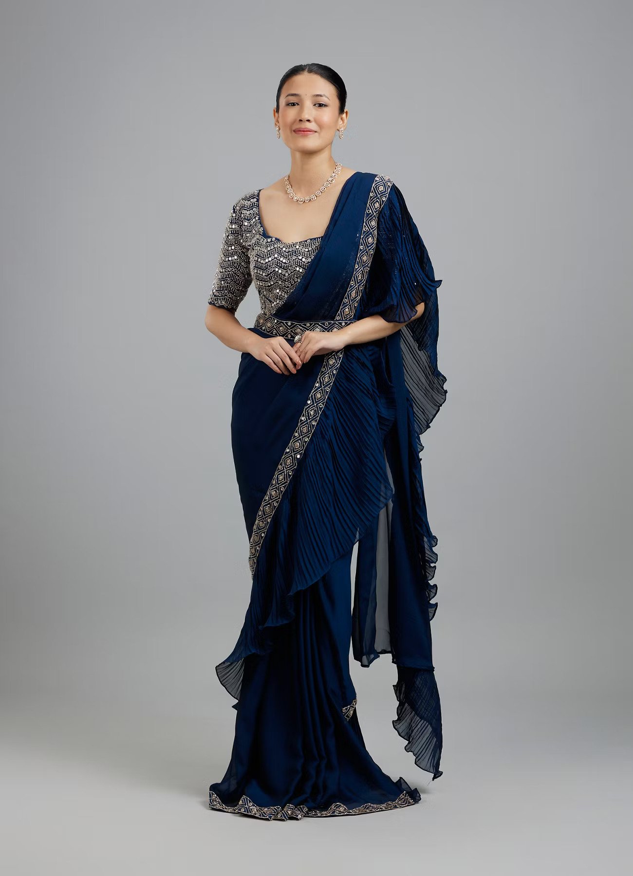 Indigo Blue Radiance Pre Draped Saree - Image 2